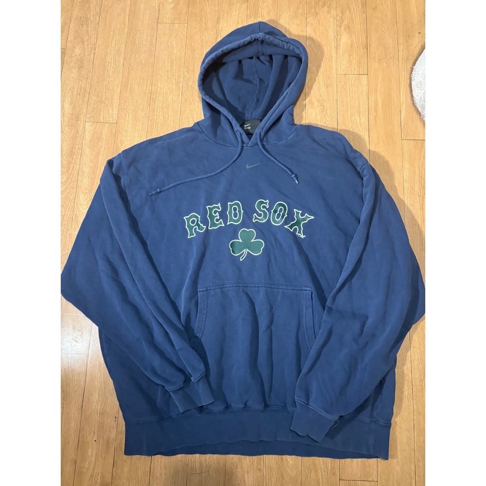 Nike 90s Center Check MLB Boston Red Sox St Patricks Day Hoodie Navy Blue XL